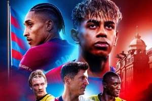 开云app-巴萨发布战多特海报：莱万、亚马尔、拉菲尼亚三叉戟出镜